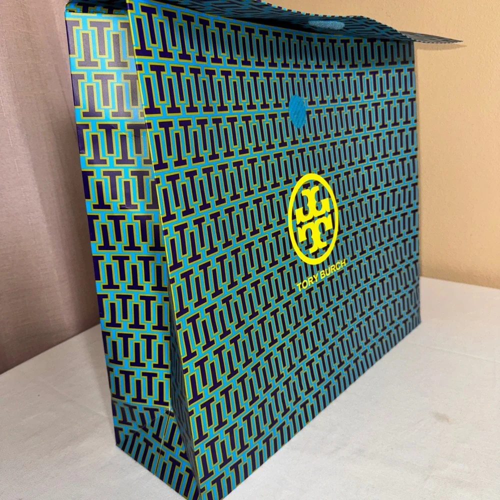 Tory‎ Burch Large Paper Shopping Gift Bag Blue Purple Monogram T Logo 20x18x6